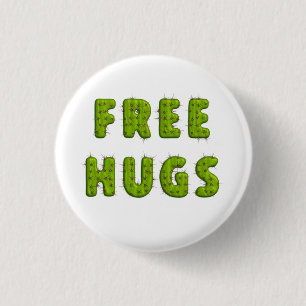 Funny free hugs cactus typography humour 3 cm round badge