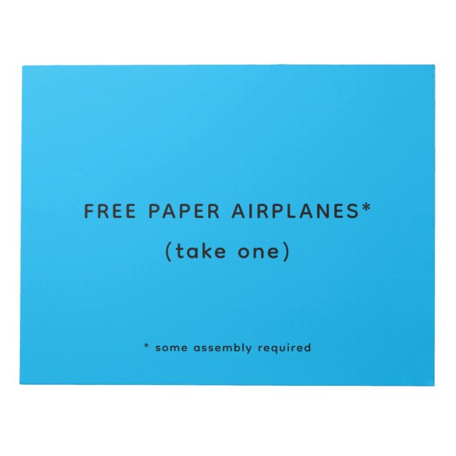 Funny Free Paper Aeroplanes Joke Notepad (Front)