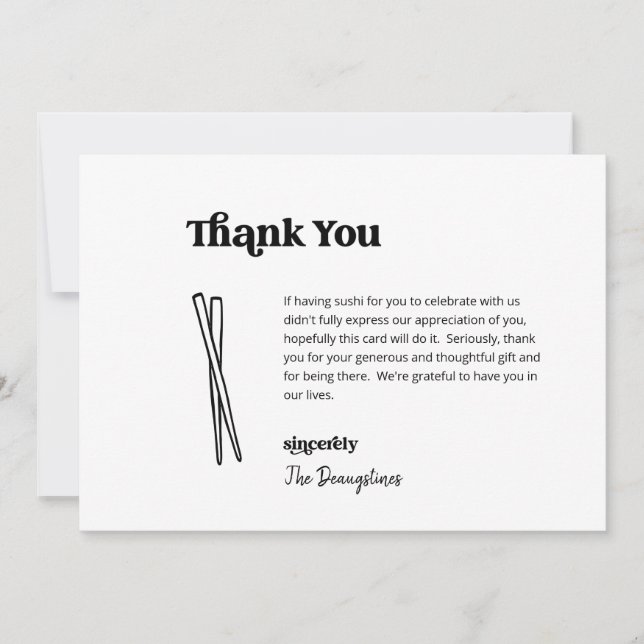 Funny Free Sushi Wedding Thank You Card (Front)