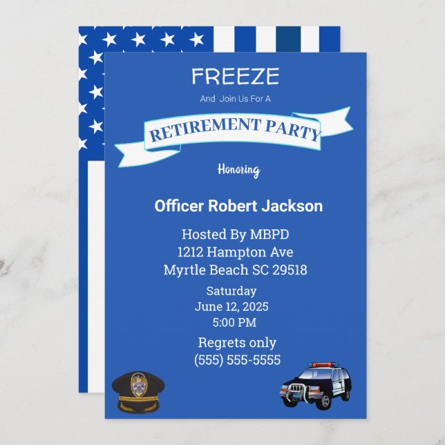 Funny Freeze Police Department Retirement   Invitation (Front/Back)