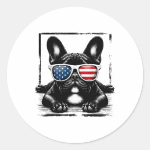 Funny French Bulldog American Flag 4th Of July Fre Classic Round Sticker