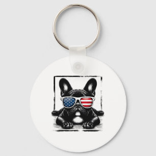 Funny French Bulldog American Flag 4th Of July Fre Key Ring