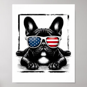 Funny French Bulldog American Flag 4th Of July Fre Poster