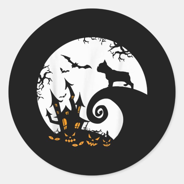 Funny French Bulldog And Moon Halloween Costume Classic Round Sticker (Front)