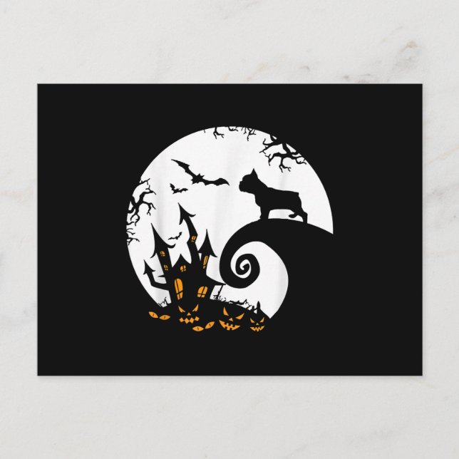 Funny French Bulldog And Moon Halloween Costume Holiday Postcard (Front)