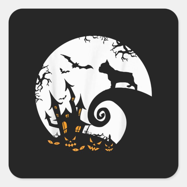 Funny French Bulldog And Moon Halloween Costume Square Sticker (Front)