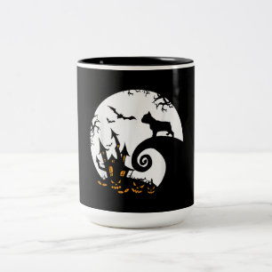 Funny French Bulldog And Moon Halloween Costume Two-Tone Coffee Mug
