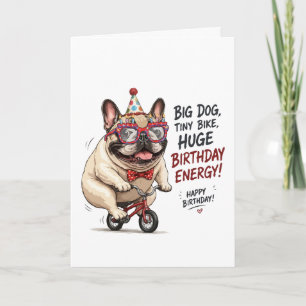 Funny French Bulldog Birthday Bicycle Party Card