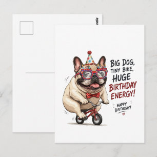 Funny French Bulldog Birthday Bicycle Party Postcard