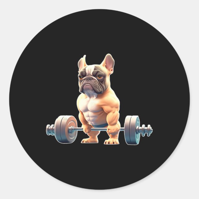 Funny French Bulldog Bodybuilding Gym Frenchie Wei Classic Round Sticker (Front)