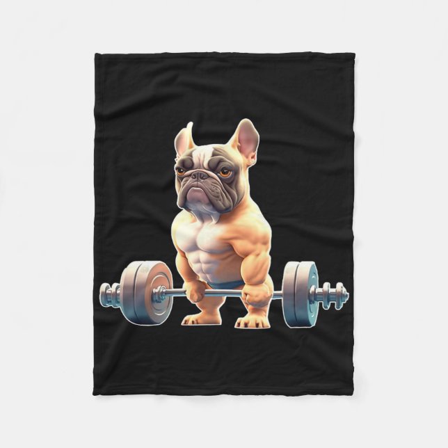 Funny French Bulldog Bodybuilding Gym Frenchie Wei Fleece Blanket (Front)