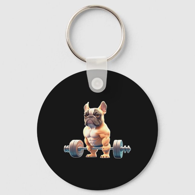 Funny French Bulldog Bodybuilding Gym Frenchie Wei Key Ring (Front)