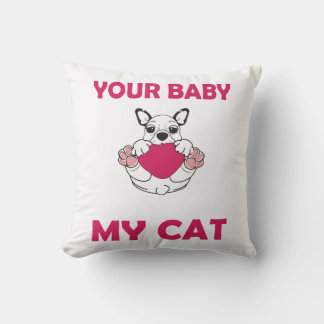Funny French Bulldog & Cat Pillow