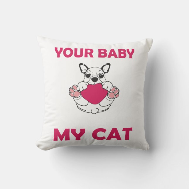 Funny French Bulldog & Cat Pillow (Front)