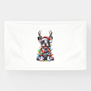 Funny French Bulldog Christmas Light Santa Hat Rei Banner