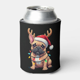 Funny French Bulldog Christmas Light Santa Hat Rei Can Cooler