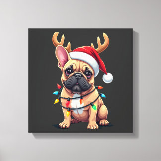 Funny French Bulldog Christmas Light Santa Hat Rei Canvas Print