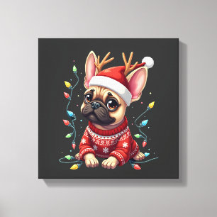 Funny French Bulldog Christmas Light Santa Hat Rei Canvas Print