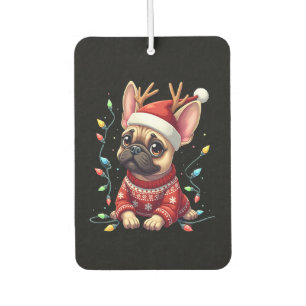 Funny French Bulldog Christmas Light Santa Hat Rei Car Air Freshener