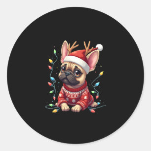 Funny French Bulldog Christmas Light Santa Hat Rei Classic Round Sticker