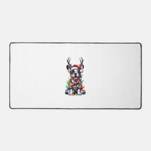 Funny French Bulldog Christmas Light Santa Hat Rei Desk Mat