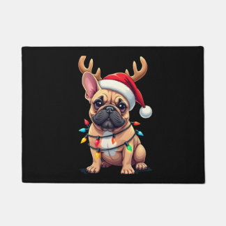 Funny French Bulldog Christmas Light Santa Hat Rei Doormat