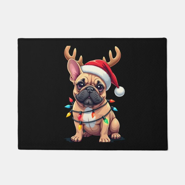 Funny French Bulldog Christmas Light Santa Hat Rei Doormat (Front)