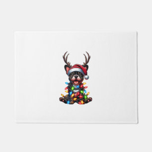 Funny French Bulldog Christmas Light Santa Hat Rei Doormat