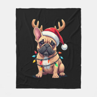 Funny French Bulldog Christmas Light Santa Hat Rei Fleece Blanket