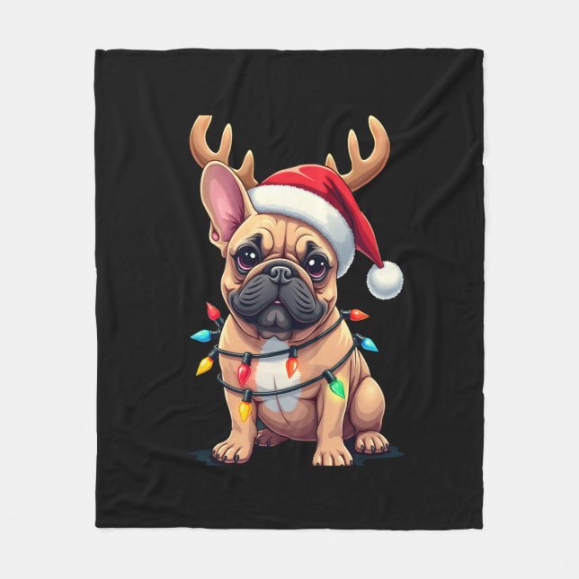 Funny French Bulldog Christmas Light Santa Hat Rei Fleece Blanket (Front)
