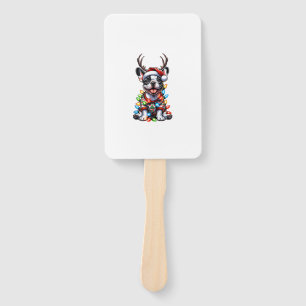 Funny French Bulldog Christmas Light Santa Hat Rei Hand Fan