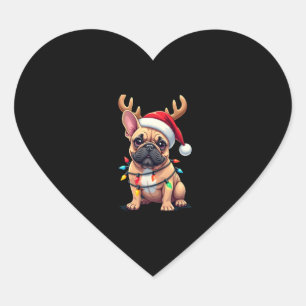 Funny French Bulldog Christmas Light Santa Hat Rei Heart Sticker