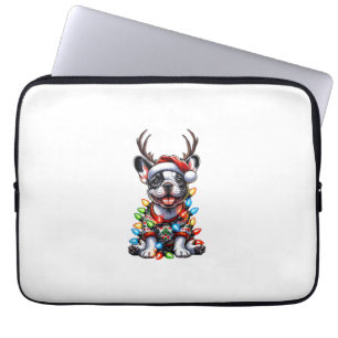 Funny French Bulldog Christmas Light Santa Hat Rei Laptop Sleeve