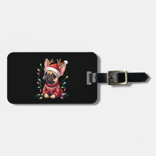 Funny French Bulldog Christmas Light Santa Hat Rei Luggage Tag