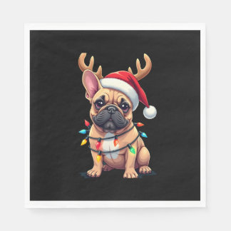 Funny French Bulldog Christmas Light Santa Hat Rei Napkin