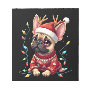 Funny French Bulldog Christmas Light Santa Hat Rei Notepad