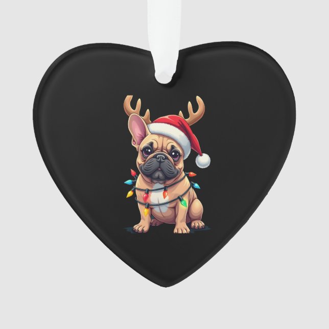 Funny French Bulldog Christmas Light Santa Hat Rei Ornament (Front)