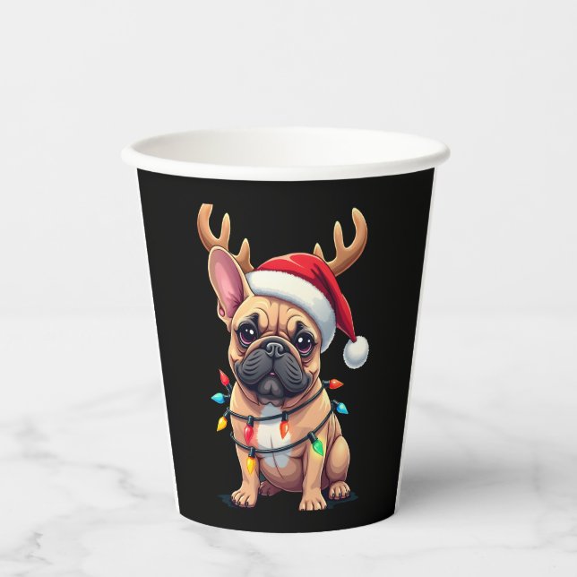 Funny French Bulldog Christmas Light Santa Hat Rei Paper Cups (Front)