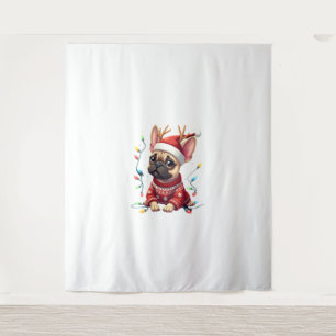 Funny French Bulldog Christmas Light Santa Hat Rei Tapestry