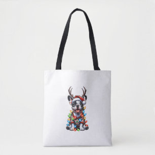 Funny French Bulldog Christmas Light Santa Hat Rei Tote Bag