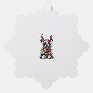 Funny French Bulldog Christmas Light Santa Hat Rei Tree Decoration Card