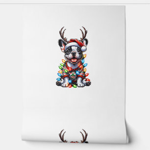 Funny French Bulldog Christmas Light Santa Hat Rei Wallpaper