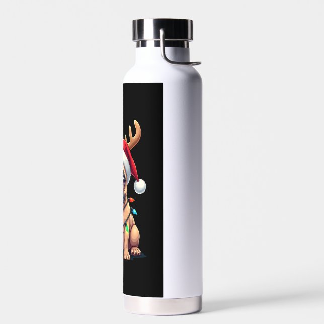 Funny French Bulldog Christmas Light Santa Hat Rei Water Bottle (Left)
