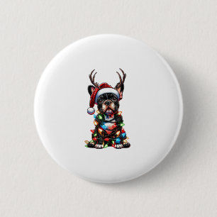 Funny French Bulldog Christmas Santa Hat Light Rei 6 Cm Round Badge