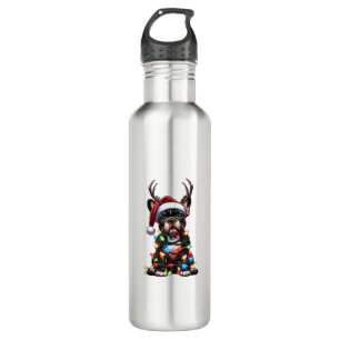 Funny French Bulldog Christmas Santa Hat Light Rei 710 Ml Water Bottle