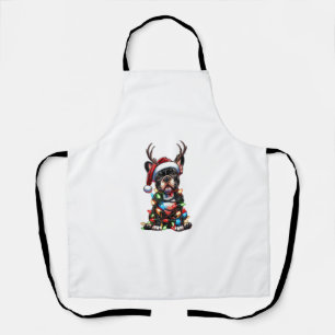 Funny French Bulldog Christmas Santa Hat Light Rei Apron