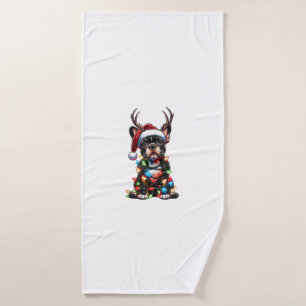 Funny French Bulldog Christmas Santa Hat Light Rei Bath Towel