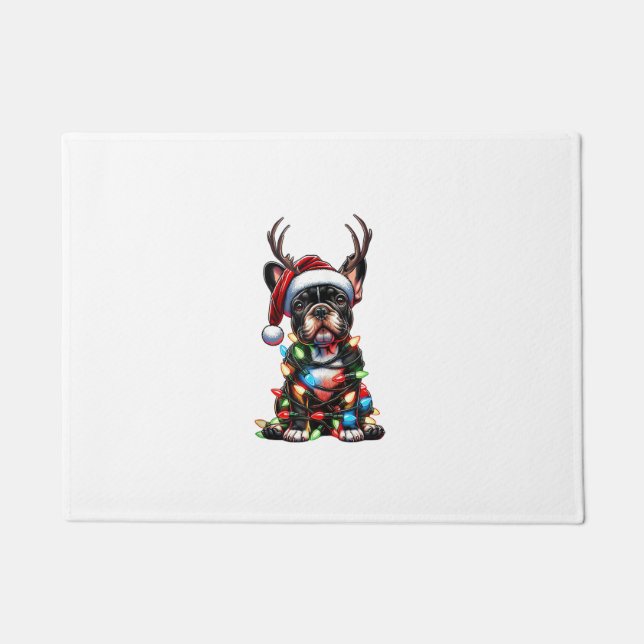Funny French Bulldog Christmas Santa Hat Light Rei Doormat (Front)