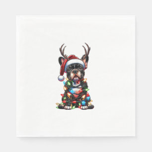 Funny French Bulldog Christmas Santa Hat Light Rei Napkin