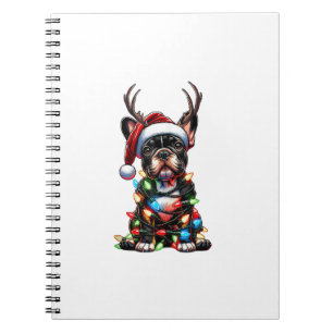 Funny French Bulldog Christmas Santa Hat Light Rei Notebook